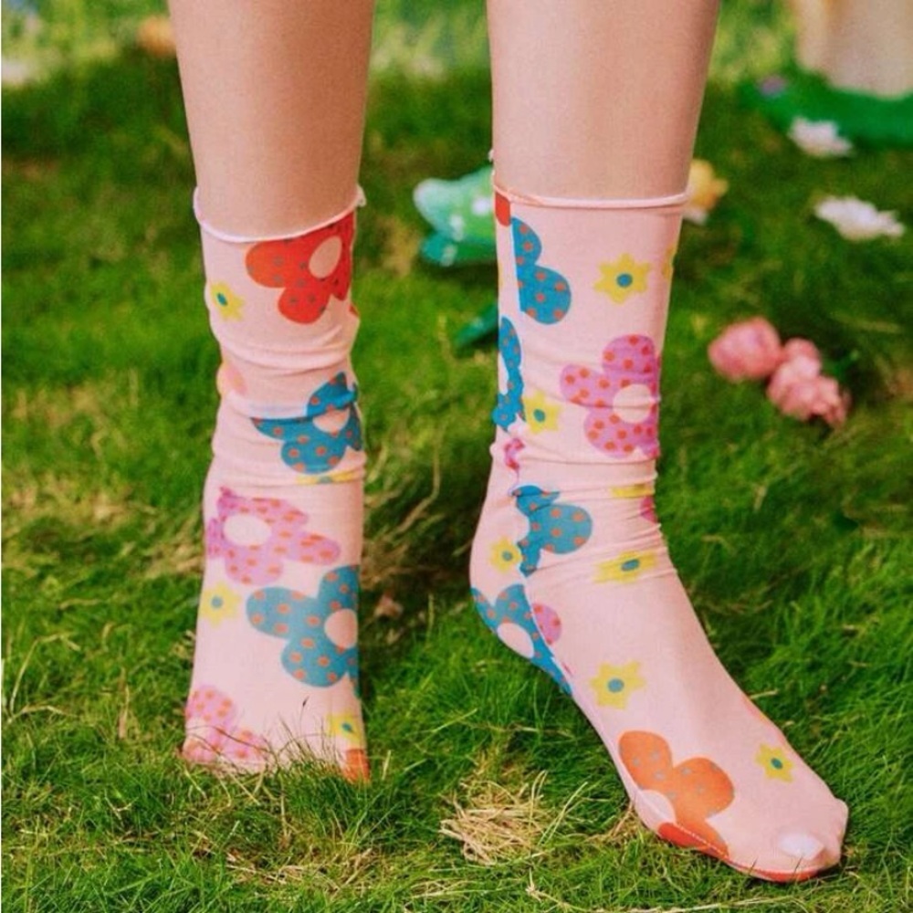 NEW| Fairycore Floral Print Socks - Picture 4 of 4